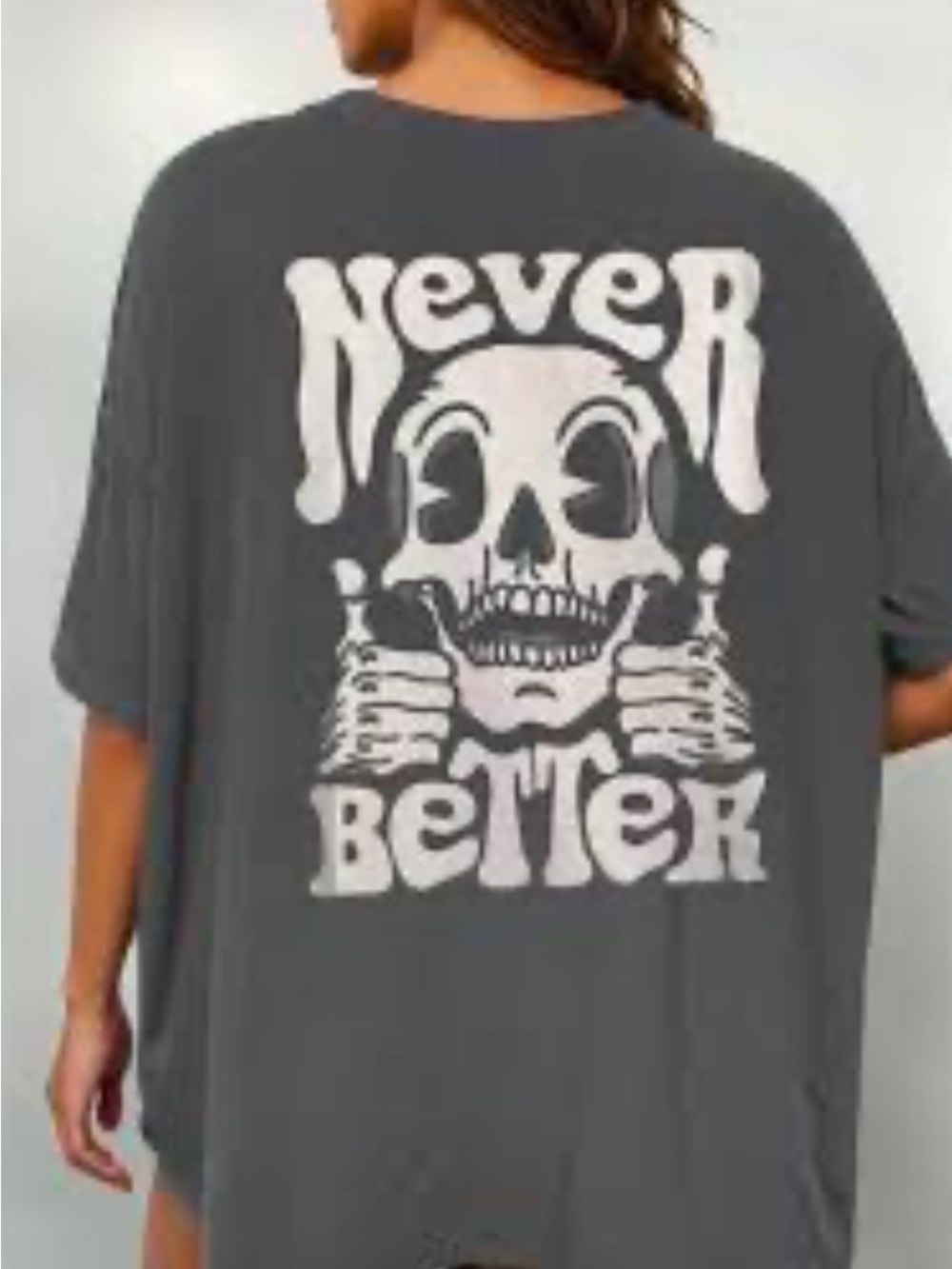 Never Better Graphic Back Print Men's Tee - Gray unisex tee